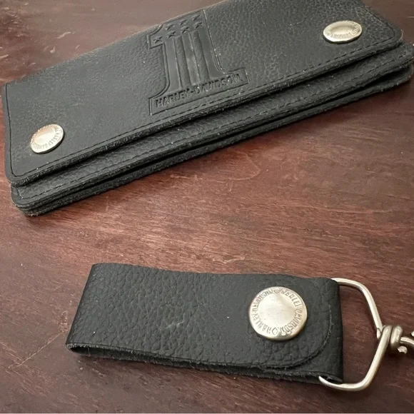 Harley Davidson Black Leather Chain Long Wallet - Picture 4 of 12